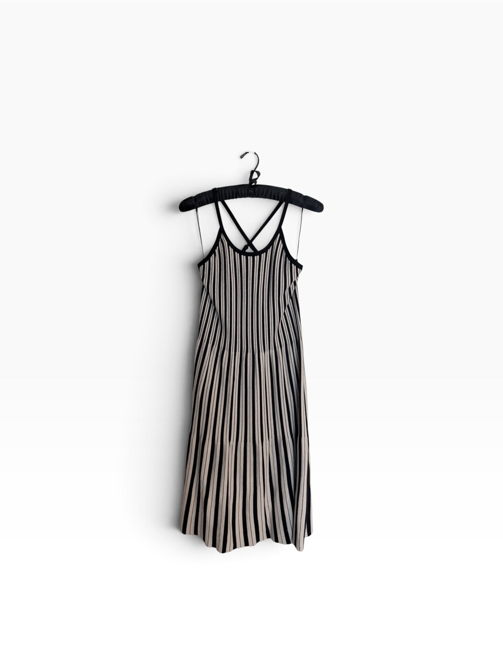 a new day Black and Cream Vertical Stripe Crisscross Midi Dress